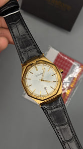 BestWin Black-Gold Leather Strap Watch