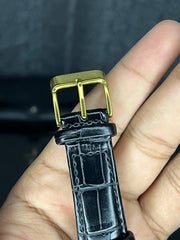 Cartier Tank Leather Golden Dial - Black Strap Watch