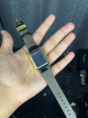 Cartier Tank Leather Golden Dial - Black Strap Watch