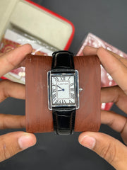 Tank Model Plain Leather Strap White Dial
