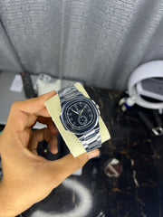 Crystal Silver Chain Square Dial ( Black Dial )