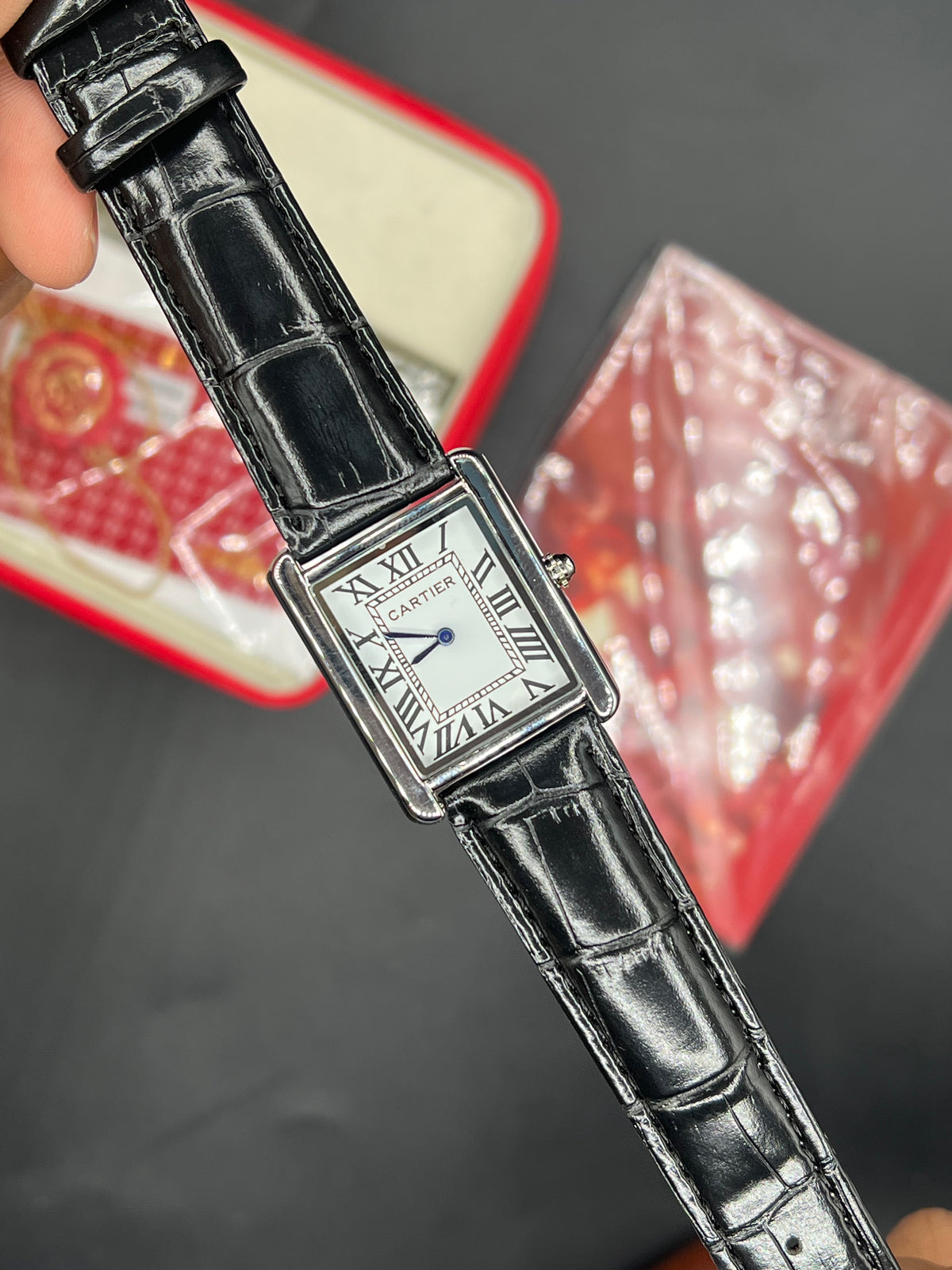 Tank Model Plain Leather Strap White Dial