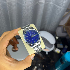 Diamond Cut Day-Date Heavy Weight ( True-W Model ) Stainless Steel Blue Dial