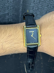 Cartier Tank Leather Golden Dial - Black Strap Watch