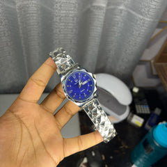 Diamond Cut Day-Date Heavy Weight ( True-W Model ) Stainless Steel Blue Dial
