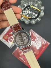 Brown Casion Leather Watch ( Silver Dial )