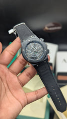 Leather Strap Quartz Premium Watch | Skeleton Dial With Date