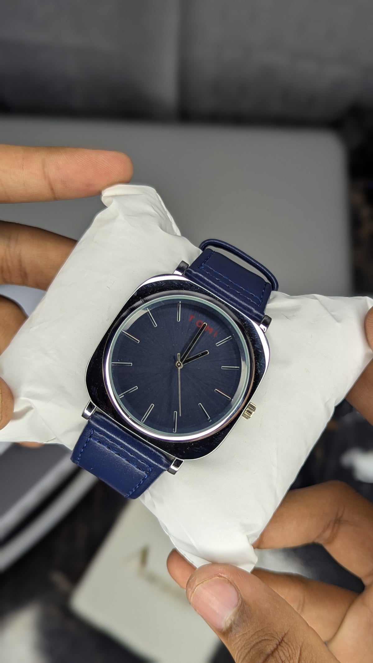 TOMI Blue Square Dial Strap Watch