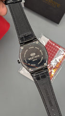 BestWin Full Black Leather Strap Watch