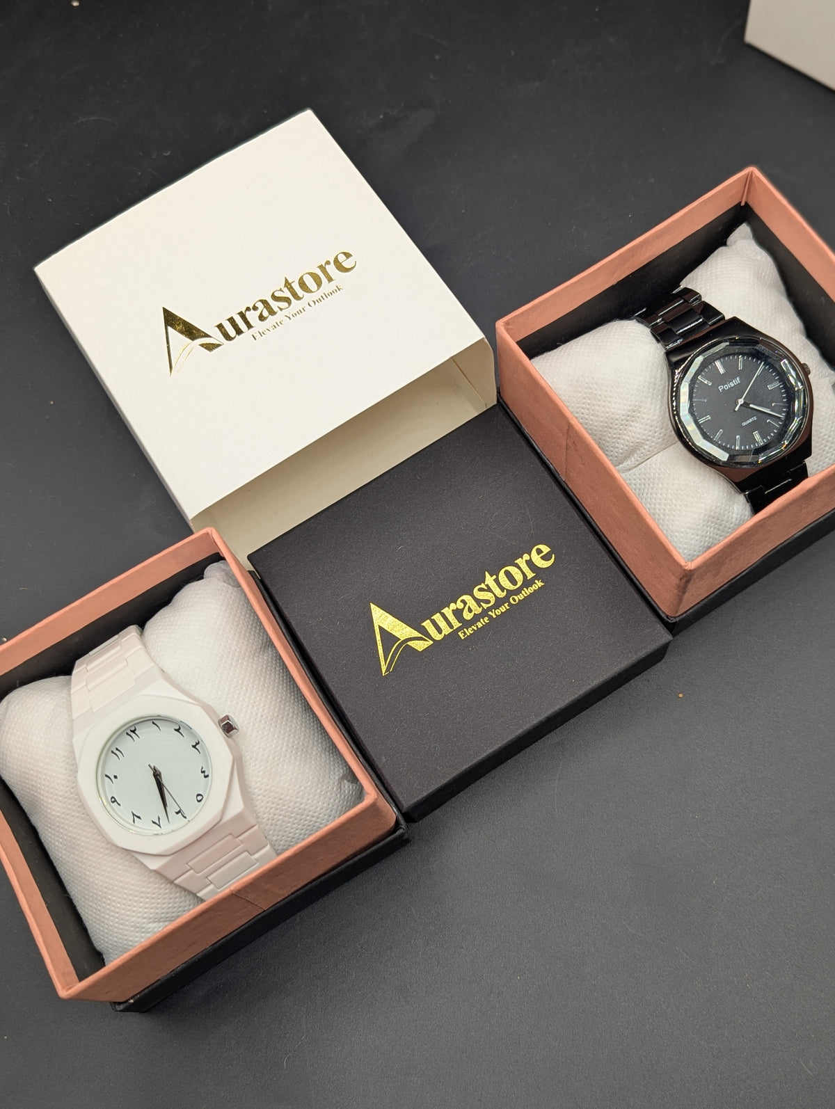 White Aura + Black Steel Watch ( 2 Watches)