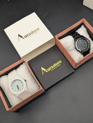 White Aura + Black Steel Watch ( 2 Watches)