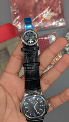 Patek Nautilus Leather Strap Master Lock - Black