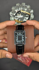 Tank Model Leather Strap Black Dial
