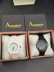 White Aura + Black Steel Watch ( 2 Watches)