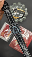 Tank Model Leather Strap Black Dial