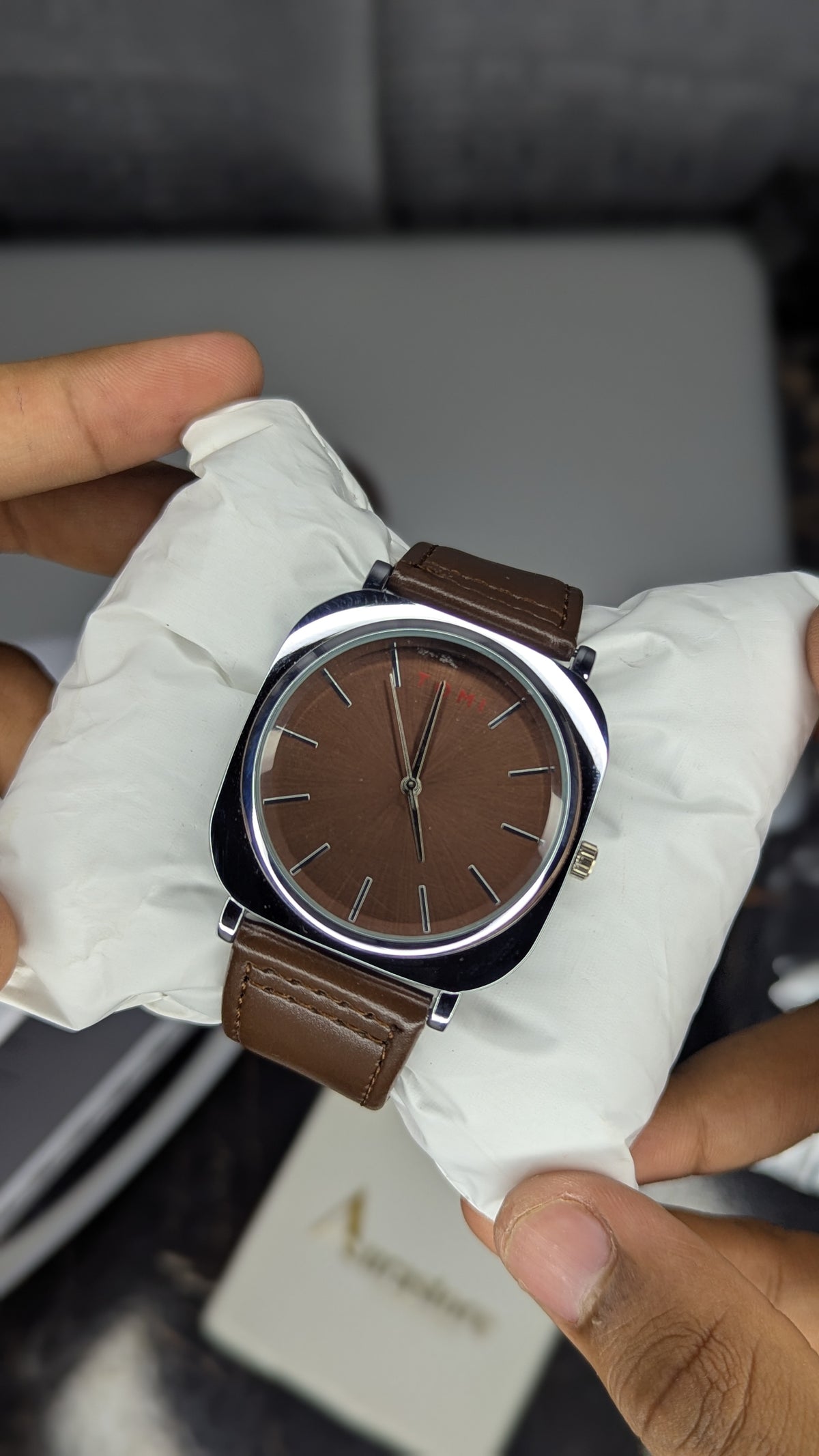 TOMI Brown Square Dial Strap Watch