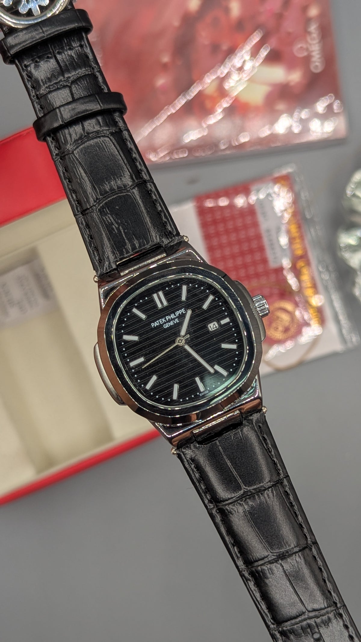 Patek Nautilus Leather Strap Master Lock - Black